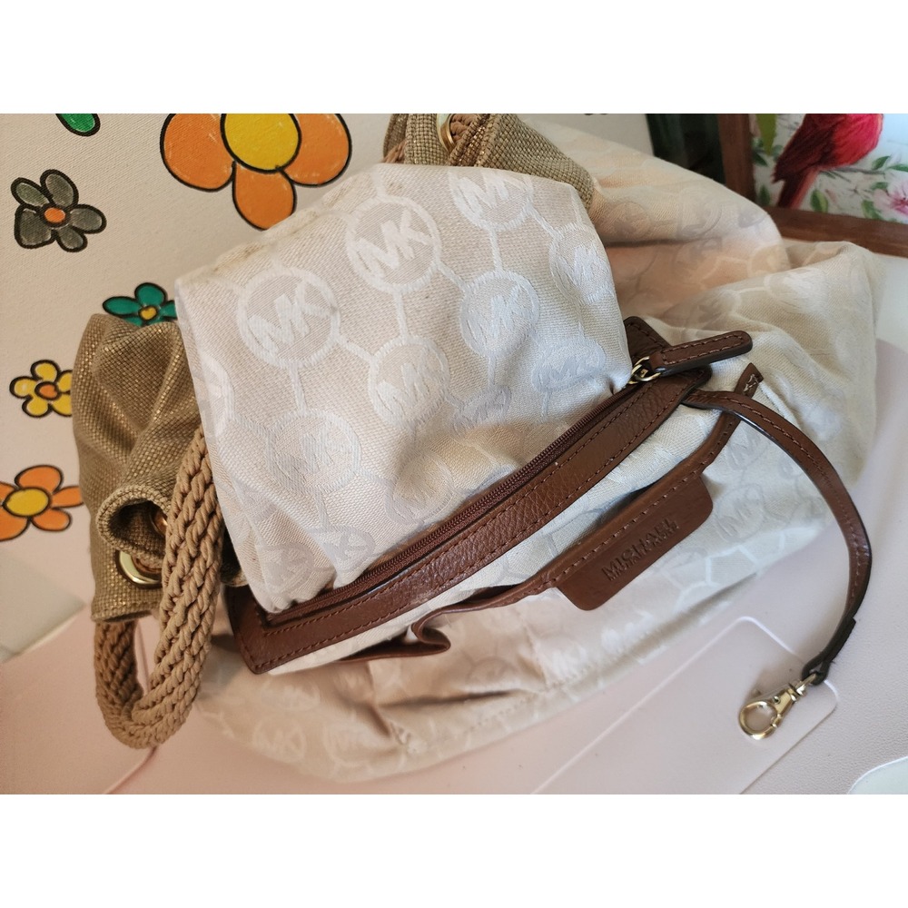 Michael Kors Marina Large Drawstring Tote Metallic Gold Rope Handle Hobo MK - Picture 12 of 16